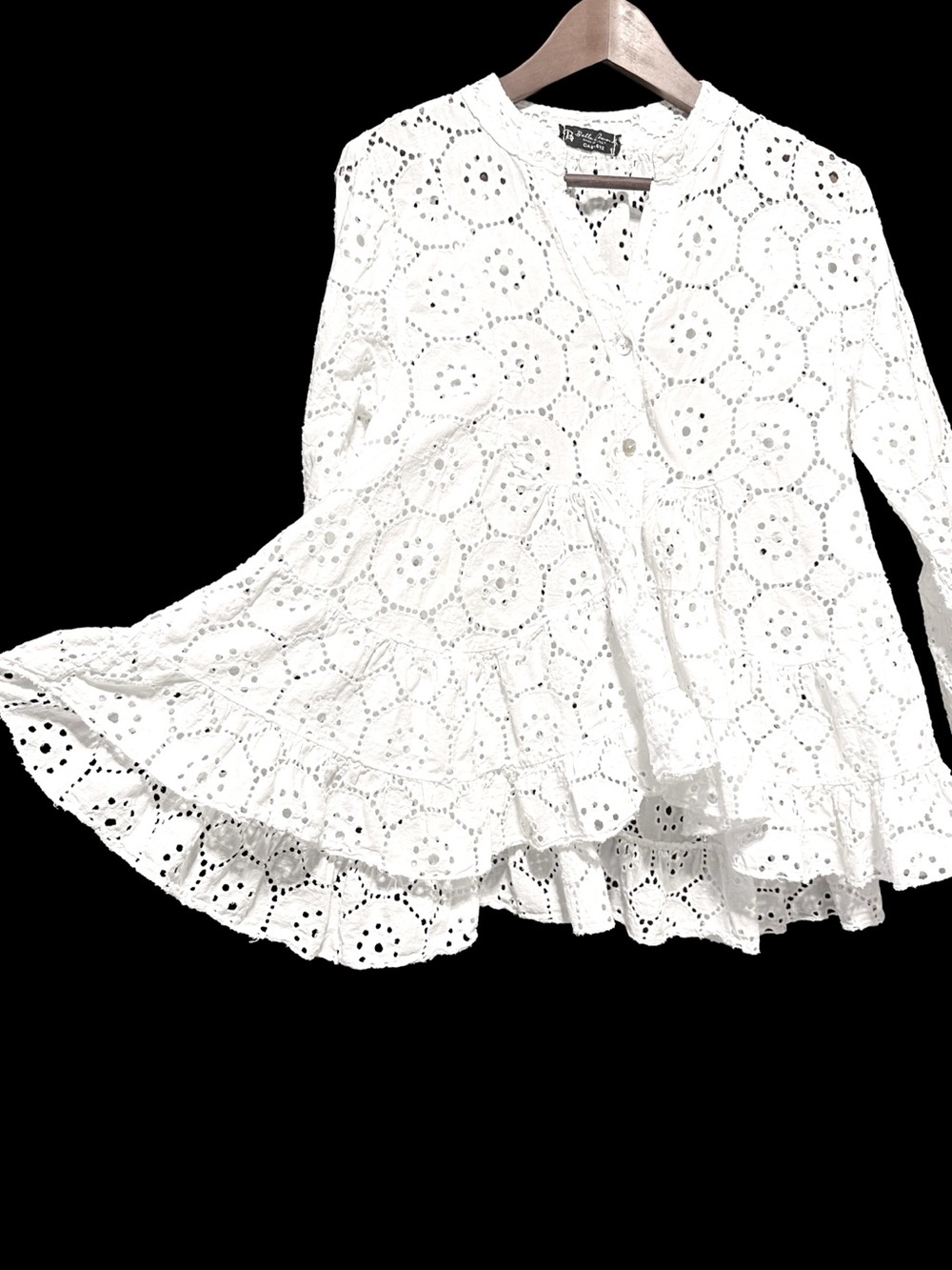 Bella Amore Italy White Eyelet Ruffle Peplum Blouse S/M Cottagecore - Picture 5 of 8